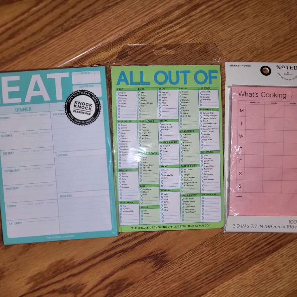 Knock Knock Noted Meal Planning Notepad Set - Teal, Green, Pink
